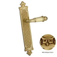 Door lever handle set on plate with key