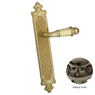 Door lever handle set on plate with key