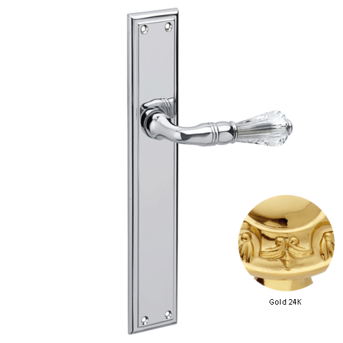 Door lever handles set on plates with S