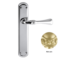 Door lever handle set on plate with yal