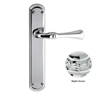 Door lever handle set on plate with yal