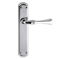 Door lever handle set on plate with yal
