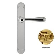 Door lever handle set on plate with yal