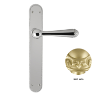 Door lever handle set on plate with yal