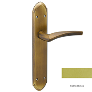 Door lever handle set on plate with yal