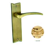 Door lever handle set on plate with yal