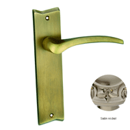 Door lever handle set on plate with yal