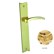 Door lever handle set on plate with yal