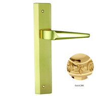 Door lever handle set on plate with yal