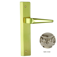 Door lever handle set on plate with yal