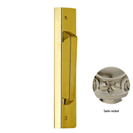 Door pull handle on plate - Satin nicke