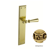 Door lever handle set on plate with yal