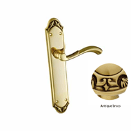 Door lever handle set on plate with yal