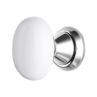 Loto Door Knob on Rose - White & Chrome