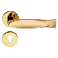 FISH Door Lever Handle on Rose in Gold 